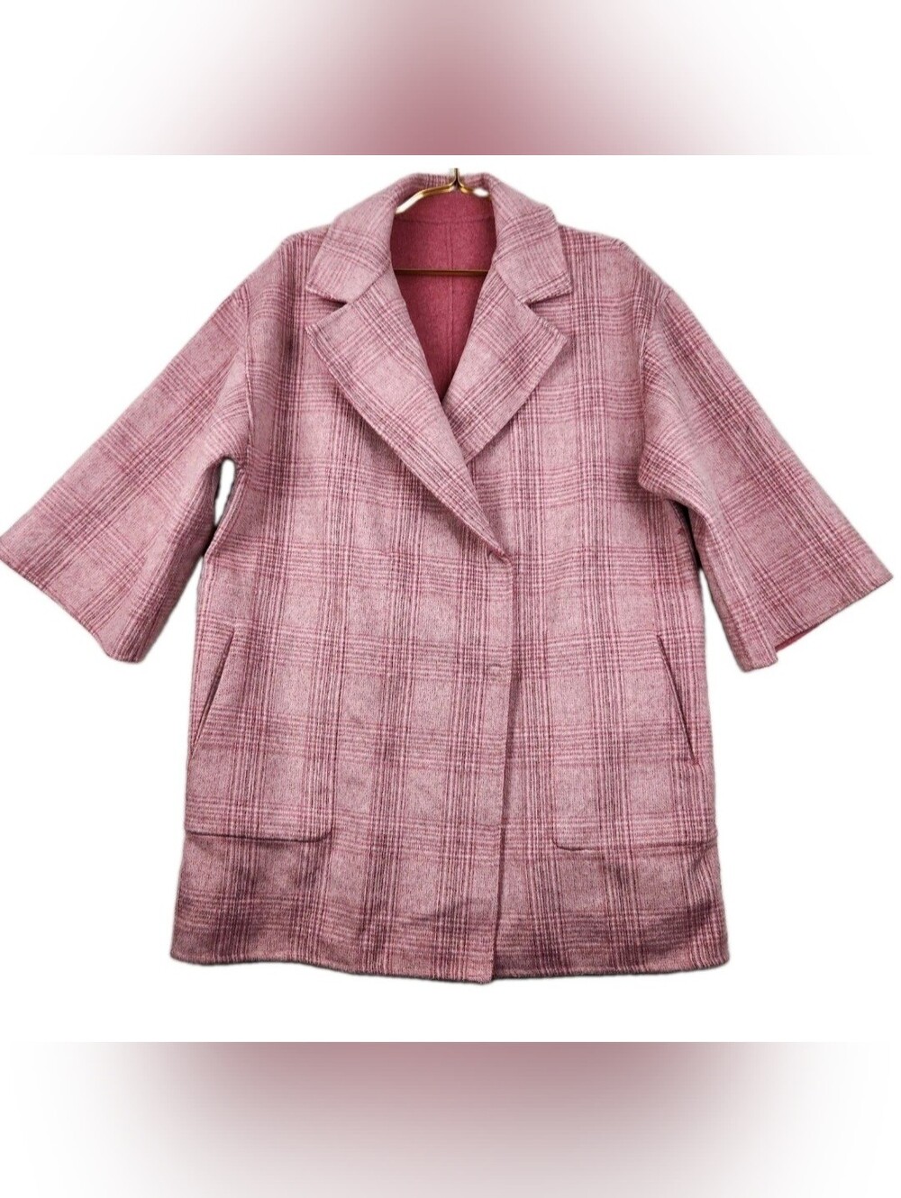 Daniel Hechter Reversible Womens Sz XL Pink Window Payne Wool Blend Button Coat